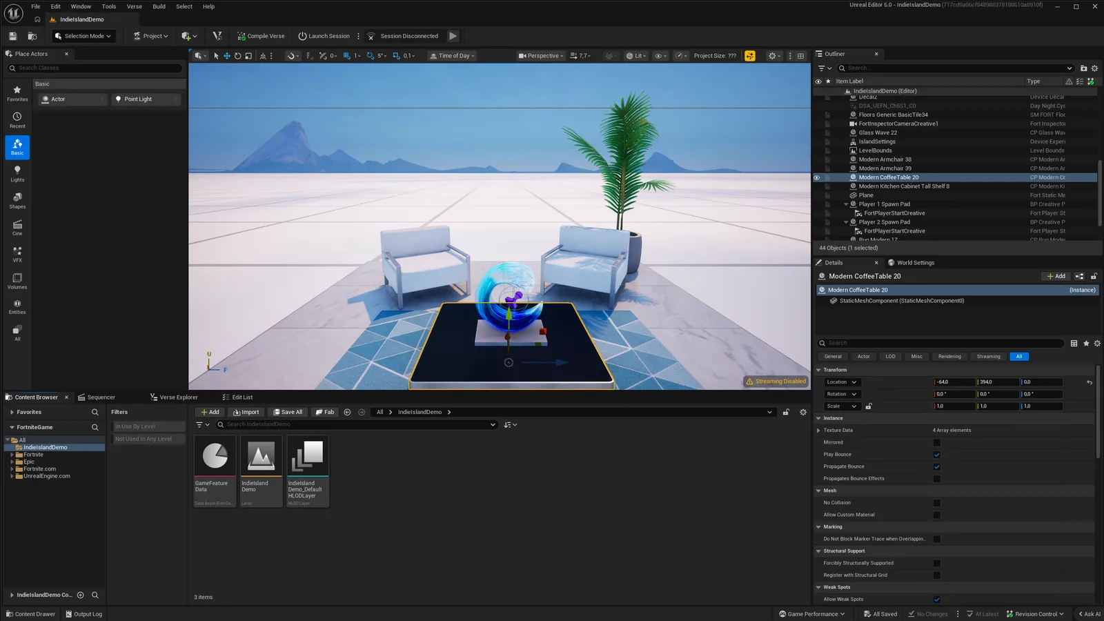 UEFN on a fresh project next to the Epic Games Launcher