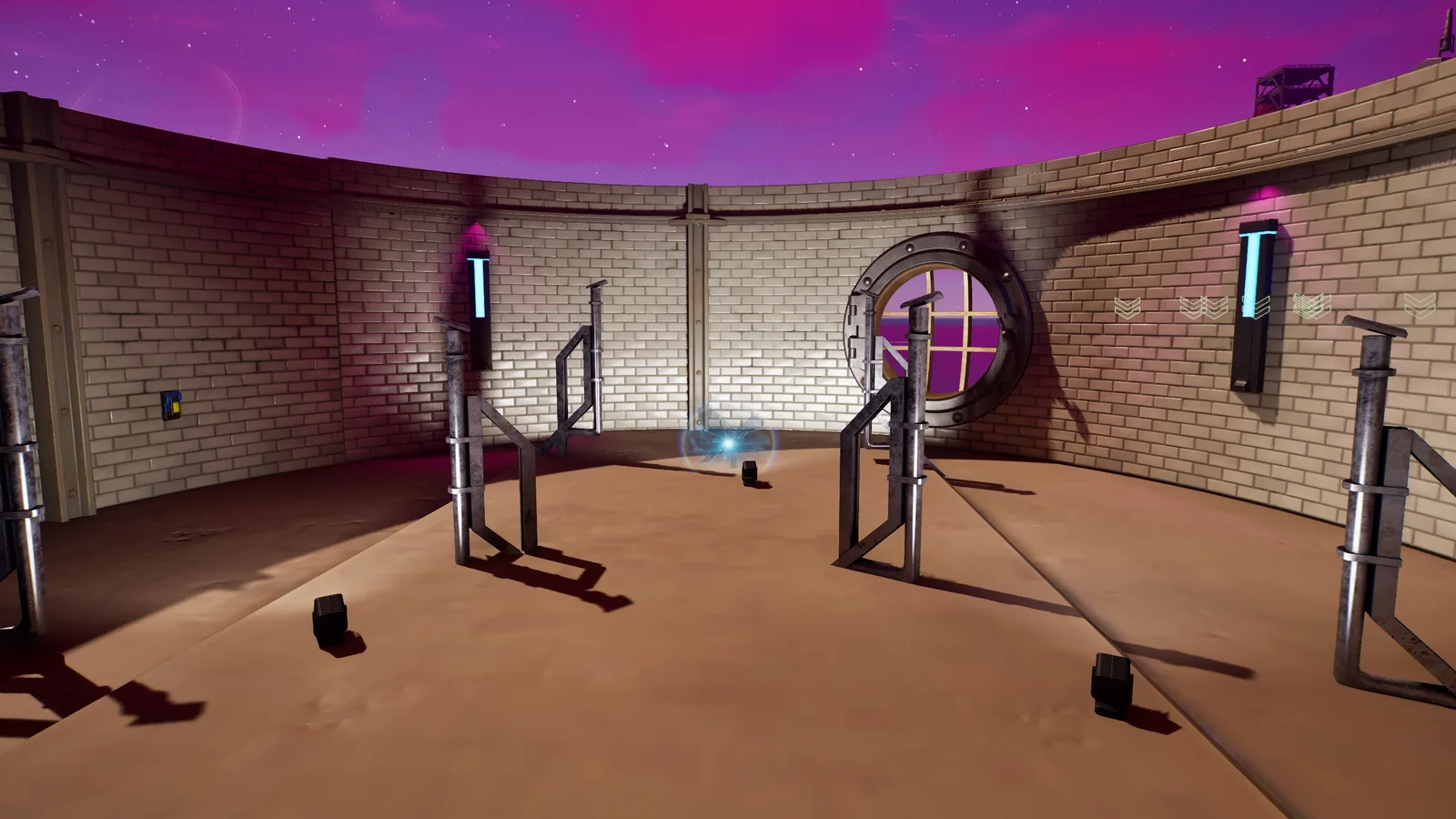 Lobby area with the one-way door into the world