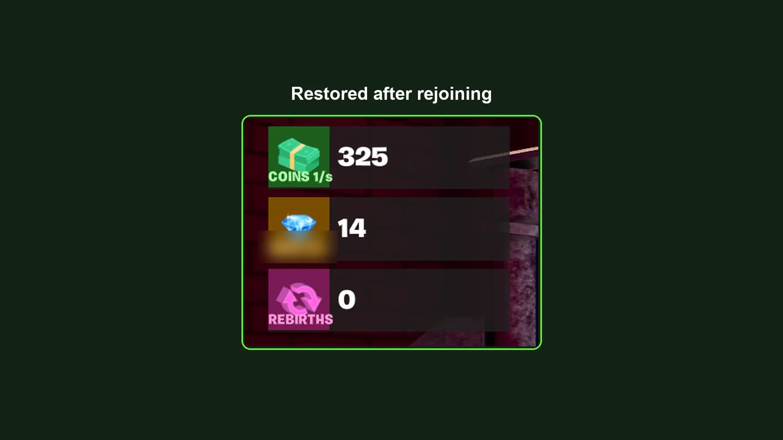 HUD showing a player's saved currency after rejoining