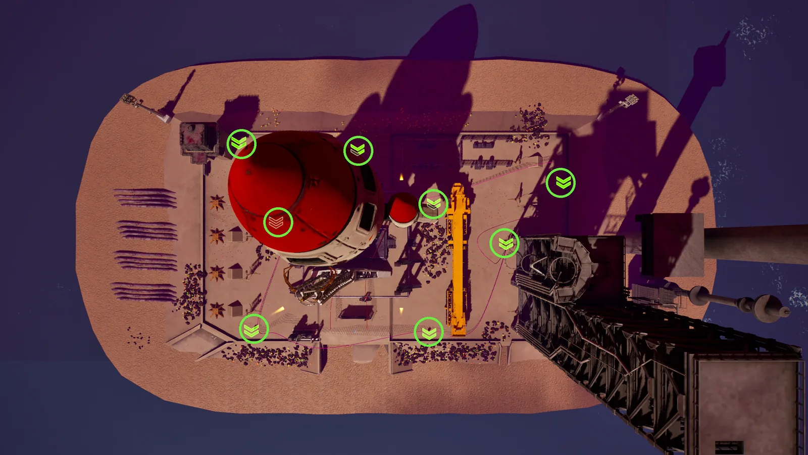 Top-down map with active and sleeping resource nodes marked