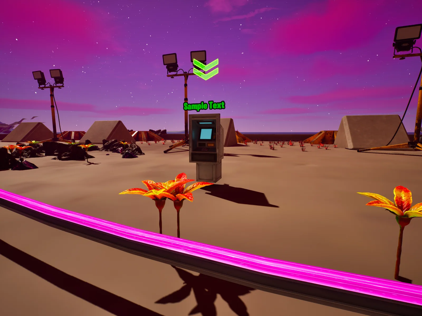 A resource node with its Beacon marker above it, seen in the editor