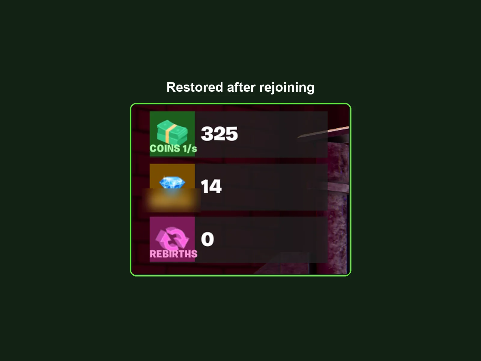 Player HUD showing currency restored after rejoining the island