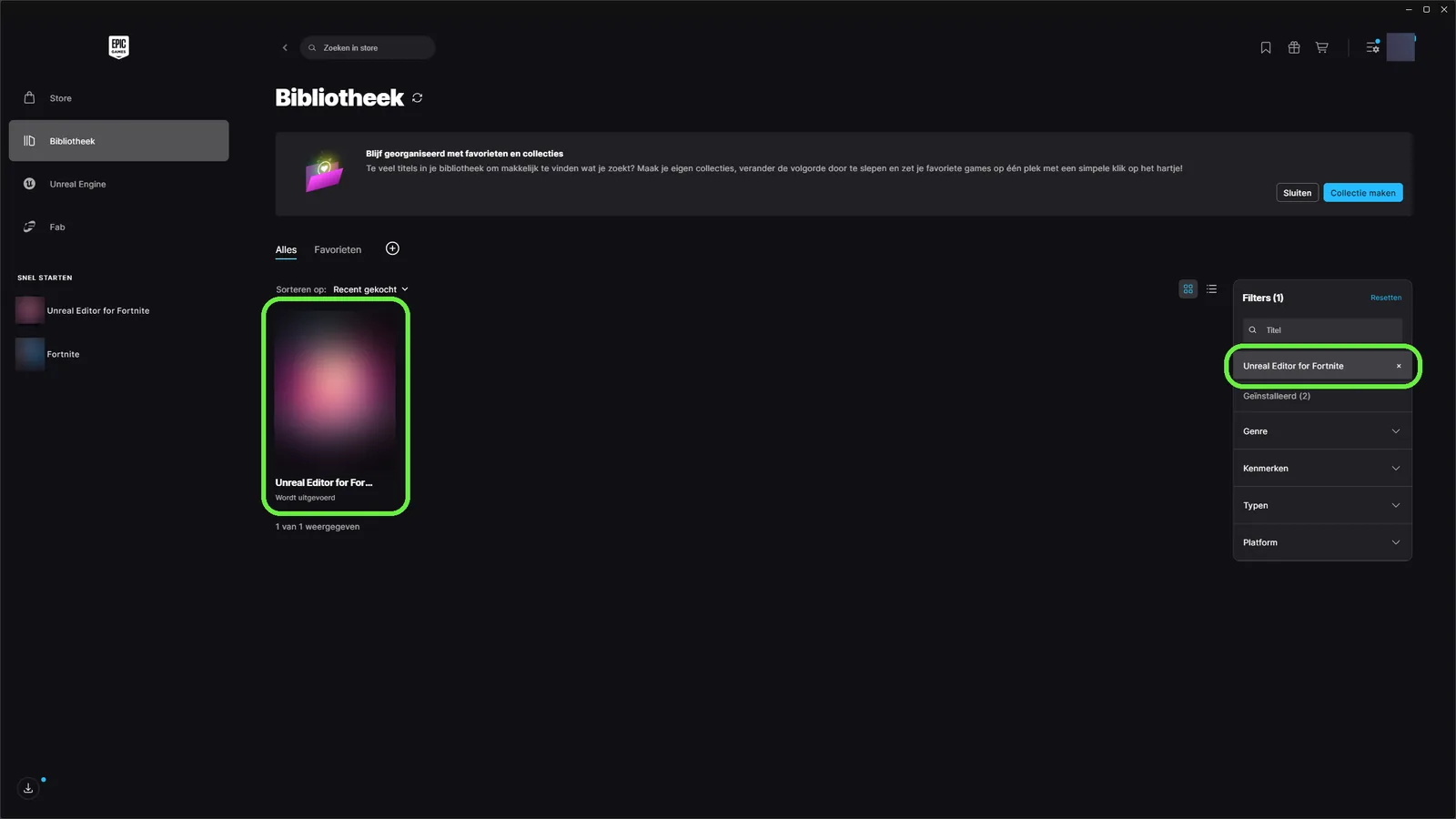 Launcher search result for Unreal Editor for Fortnite