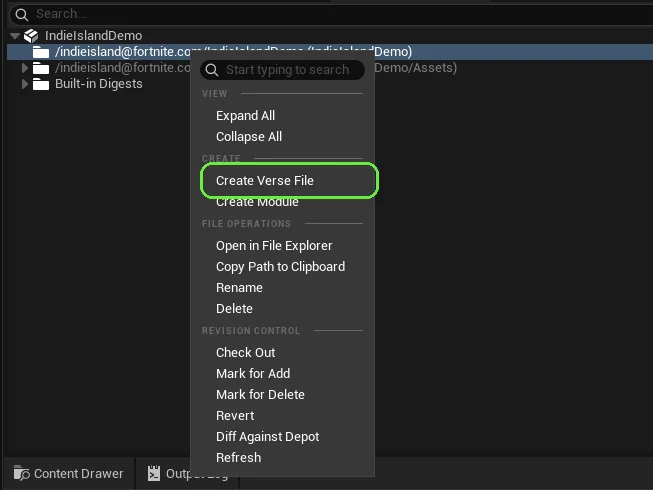 Verse Explorer right-click menu: Create Verse File